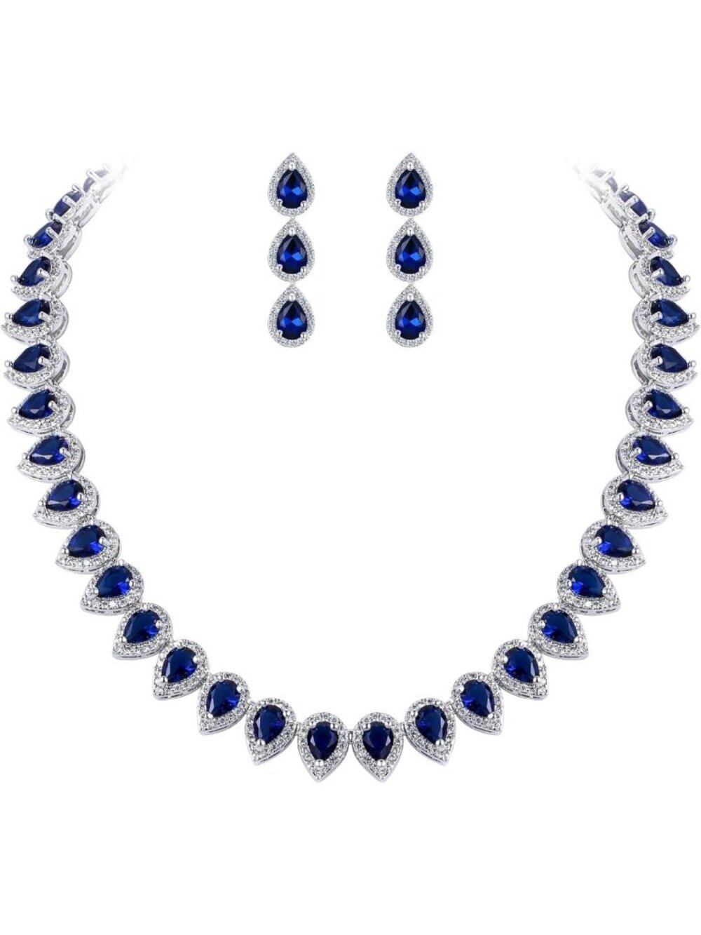 Elegant Teardrop Cubic Zirconia Bridal Necklace & Earrings Set for Women